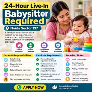 24 Hours Babysitter Job in Noida Sector 137 Female Babysitter Required